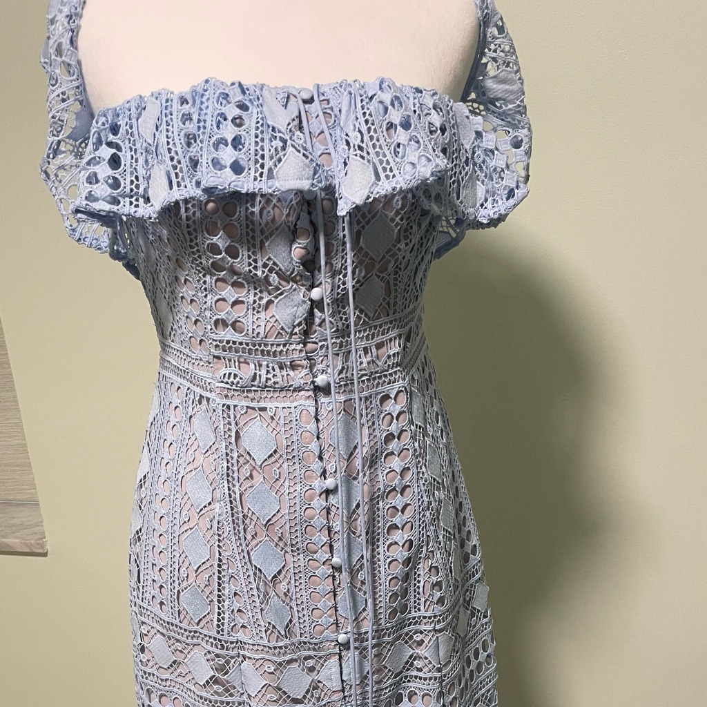 En Saison Blue Ruffled Off-The-Shoulder Mini Dress Small